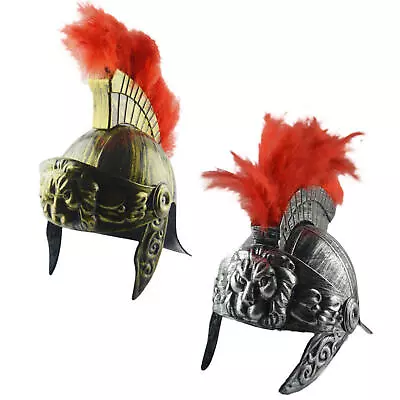 Gladiator Helmet With Red Feather Plume Men's Retro Knight Warrior Headwear • $22.89