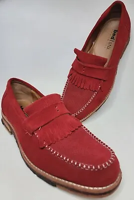 BedStu Skowkroft Loafer Fringe Detailing Slip On Mens Red Suede Leather Sz  10.5 • $49.99