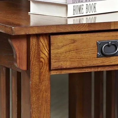 Leick Furniture Wood Mission End Table With Storage Drawer And Shelf In Oak • $261