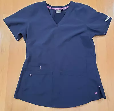 Med Couture Scrub Top Womens Medium Navy Blue Short Sleeve Medical Nursing 8579 • $12.48