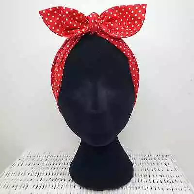 Head Scarf 50s Pin Up Hair Wrap Accessory Vintage Red & White Polka Dot Cotton • £8.95