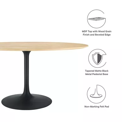 Modway Lippa 60  Oval Modern Wood & Metal Dining Table In Natural/Black • $759.30