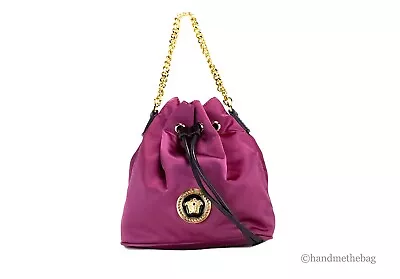 Versace Small Dahlia Nylon Medusa Pendant Bucket Chain Crossbody Bag Purse • $830.54