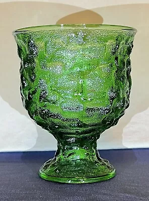 Vntg E.O. Brody Emerald Green Textured Glass Pedestal Candy Dish Vase 5”x 6.5” • $12