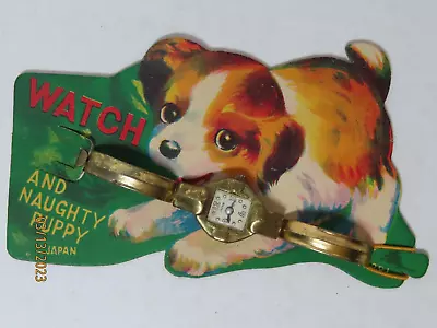 1960's Watch And Naughty Puppy Kids Toy Gold Watch On Cardboard Display Japan • $10