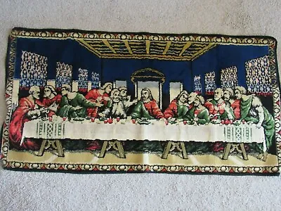 VINTAGE LAST SUPPER Jesus Velvet Tapestry Rug Wall Hanging 38  X  20  • $14.95