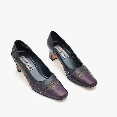 VTG Margaret Jerrold 7.5 Pumps Iridescent Purple Geometric 2in Heels Mardi Gras • $39.99