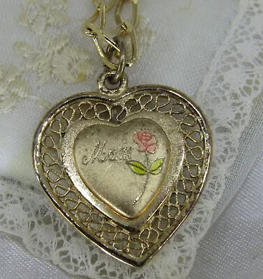 Lovely Gold Over Sterling Silver MOM With Rose Heart Love Last Forever Necklace • $18