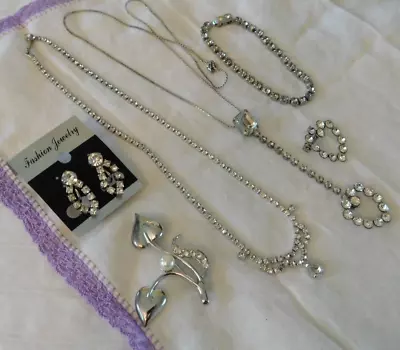 Vintage Crystal Rhinestone Jewelry LOT Necklaces Bracelet Earrings Brooches • $8