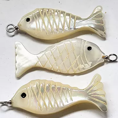 VINTAGE Carved Mother Of Pearl Fish Pendant Lot Of 3 • $12