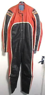 Vintage 70's Leather Motorcycle Suit Pro Sport Size Uk Strack Days Bigi • $98.36