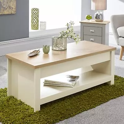 Lift Up Coffee Table Cream Oak Top Living Room Home Furniture Hidden Storage • £86.99