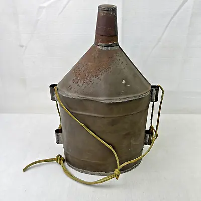 Vintage Coal Miners Tin Metal Canteen Water Flask Handmade With Leather Strap • $35