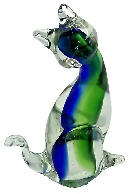 Murano Figurine Large Cat Art Glass Italy 9.5  Tall Vintage • $180