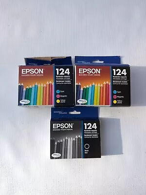 Epson 124 Combo: Cyan Magenta Yellow & Black Ink Cartridges T124520 & T124120 • $34