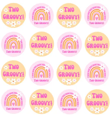 Two Groovy Cupcake Toppers X12 Retro Rainbow Daisy Icing Circle 2nd Birthday 555 • $13.95