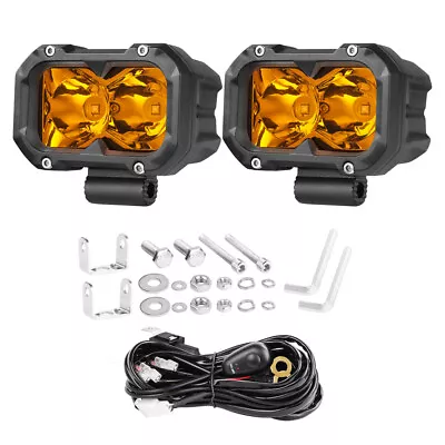 Wiring Kit + 4  Amber LED 40W Fog Driving Lights Spot Work Pods Hood Ditch Pods • $64.89