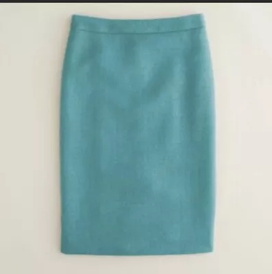 J. Crew Teal No 2 100% Wool Double Serge Lined Pencil Skirt Green Sz 00 • $55