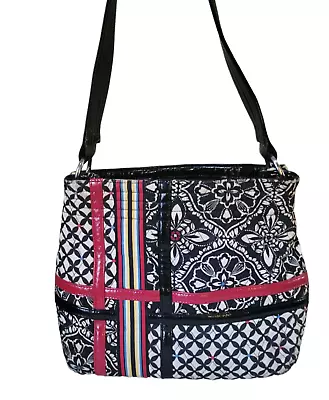 VERA BRADLEY Barcelona Quilted Shoulder Purse Handbag B&W Geometric • $24.99