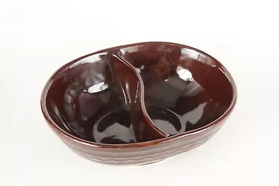 Vintage Marcrest Stoneware Daisy Dot Brown 10  Divided Serving Bowl Ovenproof • $12.99