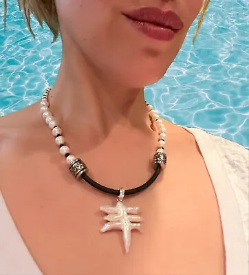 Statement Natural Abalone Shell Pearl Beads Pendant Necklace Choker Jewelry Bibs • $25