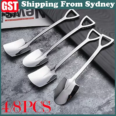 4/8PCS Portable Stainless Steel Kitchen Cutlery Tools Retro Shovel Spoons Set AU • $5.99