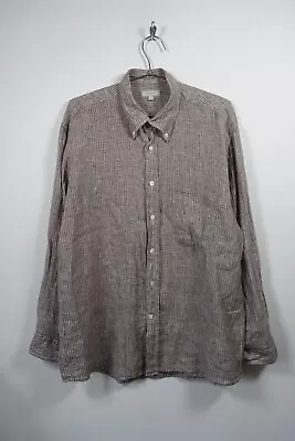 Gant 100% Linen Long Sleeve Shirt Mens Large Brown White  • £24.99