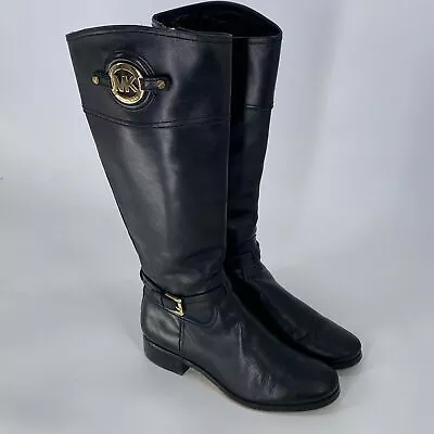 Michael Kors Stockard Tall Black Leather With Gold Accents Riding Boot • $65