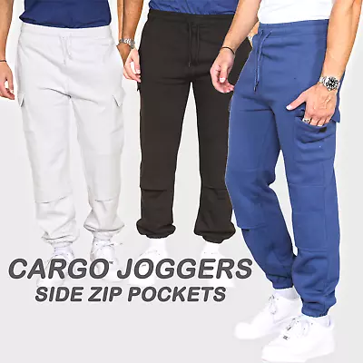 Mens Cargo Pants Elasticated Waist Joggers Heavy Sweat Pants Tracksuit Bottoms • £9.99
