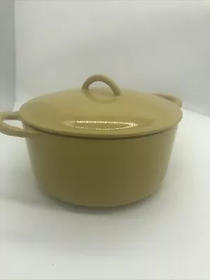 Vtg Descoware Mustard Yellow Dutch Oven 7 3/4  Diameter W/ Lid  • $34.19