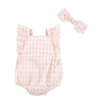 Mud Pie Kids Pink And White Gingham Baby Girls Shorts Bubble Set With Headband • $38.99