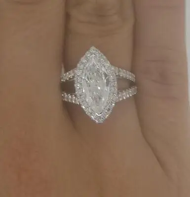 3.2 Ct Split Shank Halo Marquise Cut Diamond Engagement Ring VS1 H White Gold • $7556