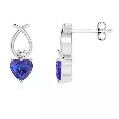 ANGARA 4mm Natural Tanzanite Ribbon Earrings With Diamond In Silver For Women • £294.46