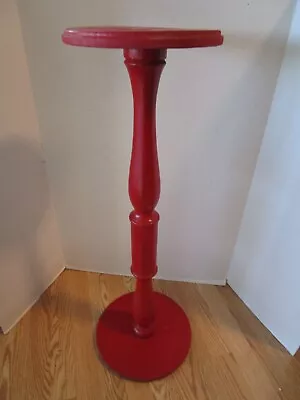 Vintage Handcrafted Solid Wood Plant  Stand Red  Pedestal 32.50”t Retro Boho • $129