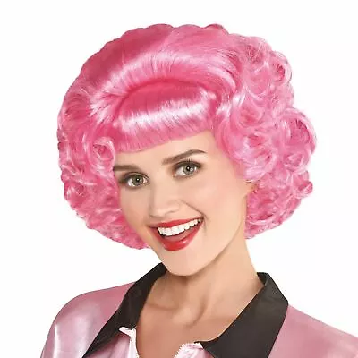 Official Adults Pink Ladies Frenchy Wig Fancy Dress Grease Film Movie Accessory • £13.63