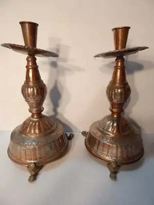 Lot / Set Of 2 Vintage Stamped Mexican Copper Tin / Candle Holder Church Altar • $33.99