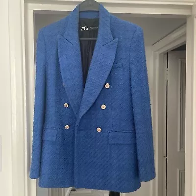 Zara Blue Textured Double Breasted Blazer Medium  • £14.99