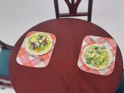 Dollhouse Miniature Salad With 4 Laminated Place Mates And Salad Forks. Handmade • $8