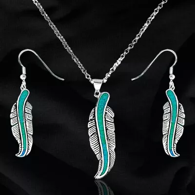 Montana Silversmiths Turquoise Opal Feather Jewelry Set NEW! Retail $110 • $49.99