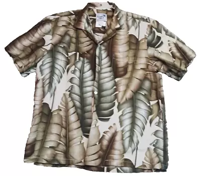 Paradise Style Hawaiian Shirt Mens Large Green Palm Print Short Sleeve Button Up • $13.99