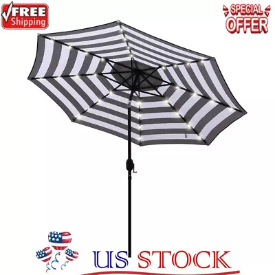 9 Ft Solar Patio Market Umbrella 32 LED Lighted W/ Tilt & Crank Outdoor Garden • $75.59