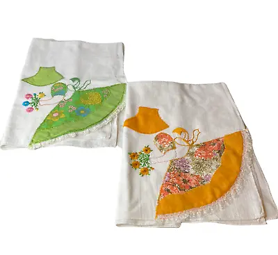Vintage Sunbonnet Sue Dish Towels Embroidered & Appliquéd  Set Of Two 1960's • $29.99