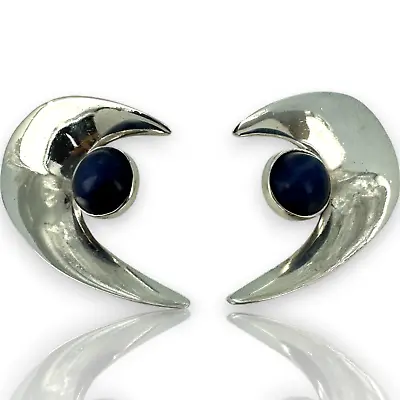 Miguel Pineda Aztec 925 Sterling Silver Large Lapis Round Stud Earrings • $99.99