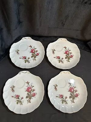 Set Of 4 MOSS ROSE Sea Shell Luncheon Tea Plates Gold Trim By Green China Japan • $24.99