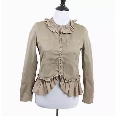 J Crew Size 0 Ruffle Chino Jacket Tan Ridge Khaki Tan G7578 *as Is* • $37.99