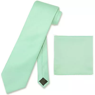 Men's Solid Laurel Mint Green Necktie And & Pocket Square Hankie Set Formal Prom • $11.89