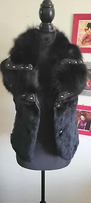 Fly Girl Leather And Rabbit Fur Front Vest With Studs Size S • $80