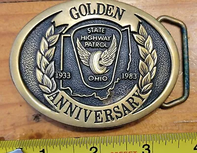 Vintage 1983 Ohio State Highway Patrol Belt Buckle Golden Anniversary 50th Brass • $24.99