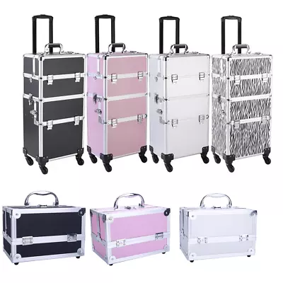 Aluminum 4 In 1 Rolling Makeup Trolley Train Case Box Organizer Salon Cosmetic • $27.90