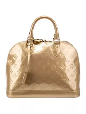 100% Authentic Louis Vuitton Vernis Monogram Alma Top Handle Bag PM Gold Leather • $999